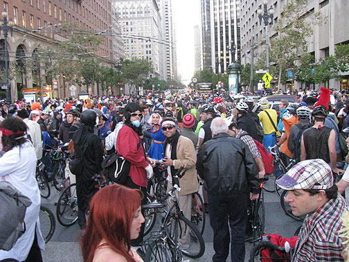 Before beginning, hundreds of riders were already clogging lower Market Street.
